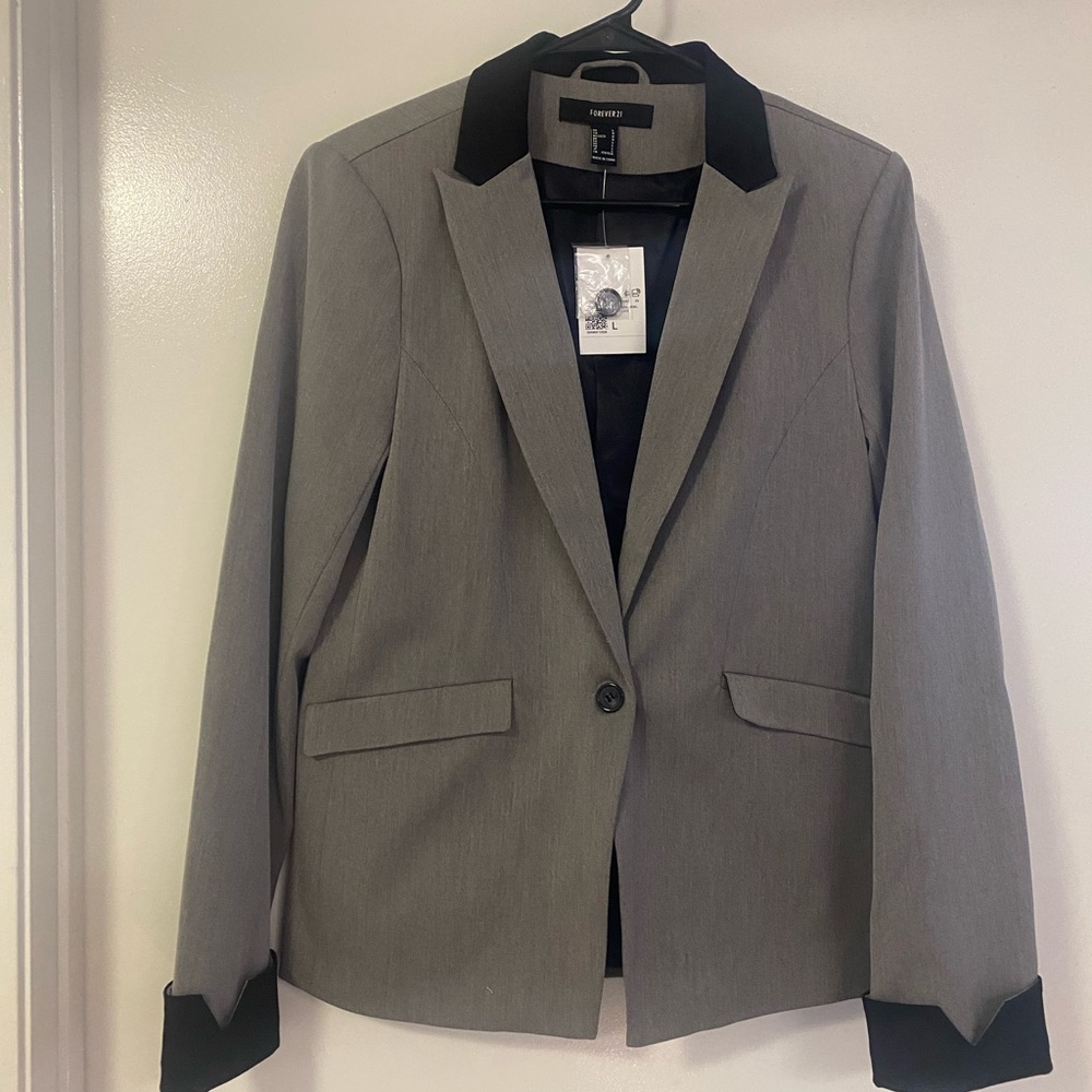 Forever 21 Gray Blazer with Black Collar - Size Large